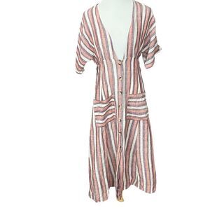 Free People Monday Striped Linen Midi Dress XS